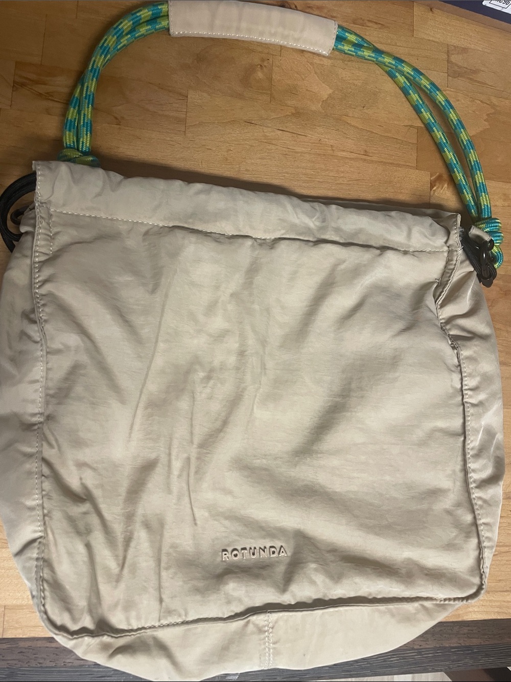 Rotunda Cream Hobo Bag with Blue-Green Rope Handle